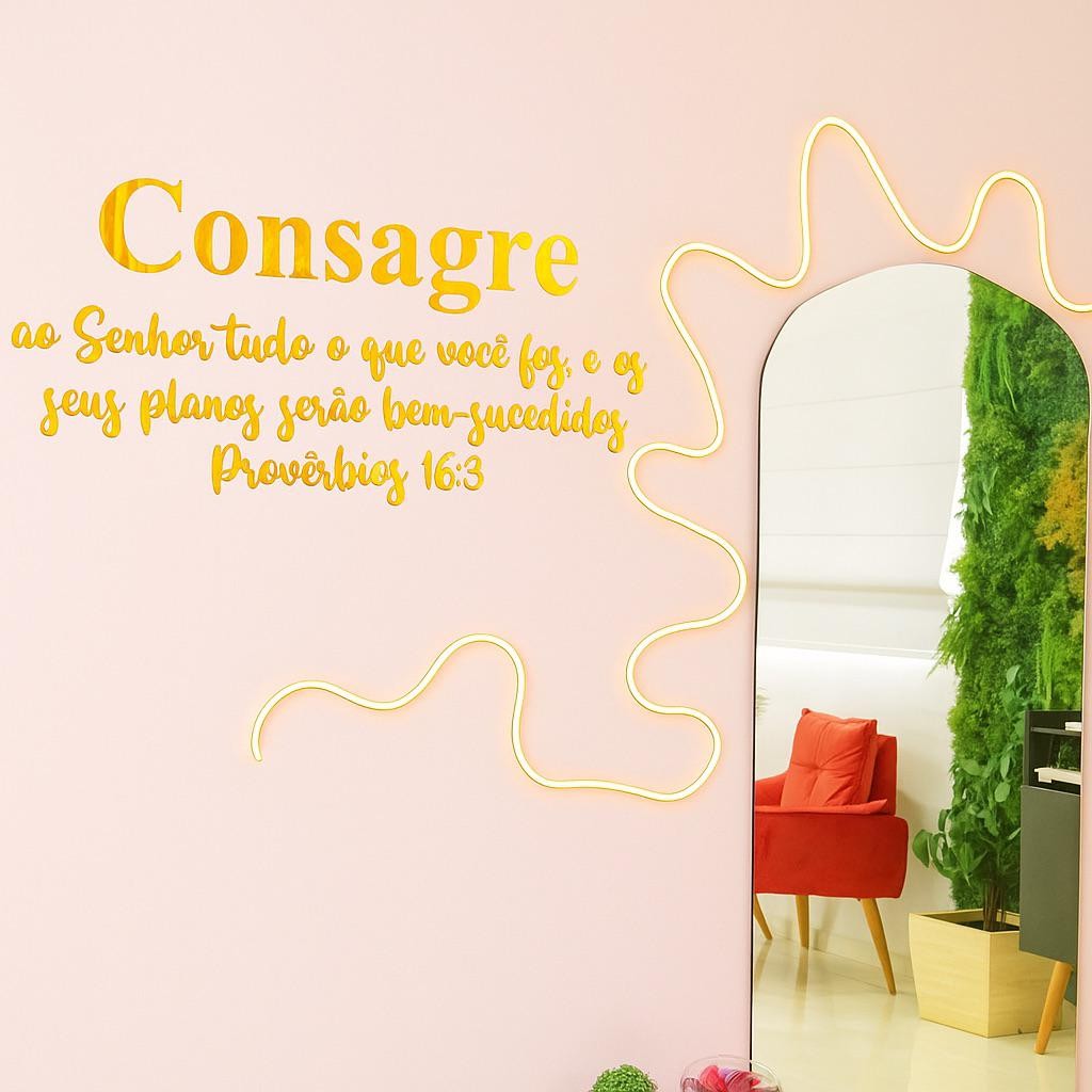 Espelho Decorativo Frase Consagre Provérbios 16:3 Acrilico Refletivo Elegante Frase