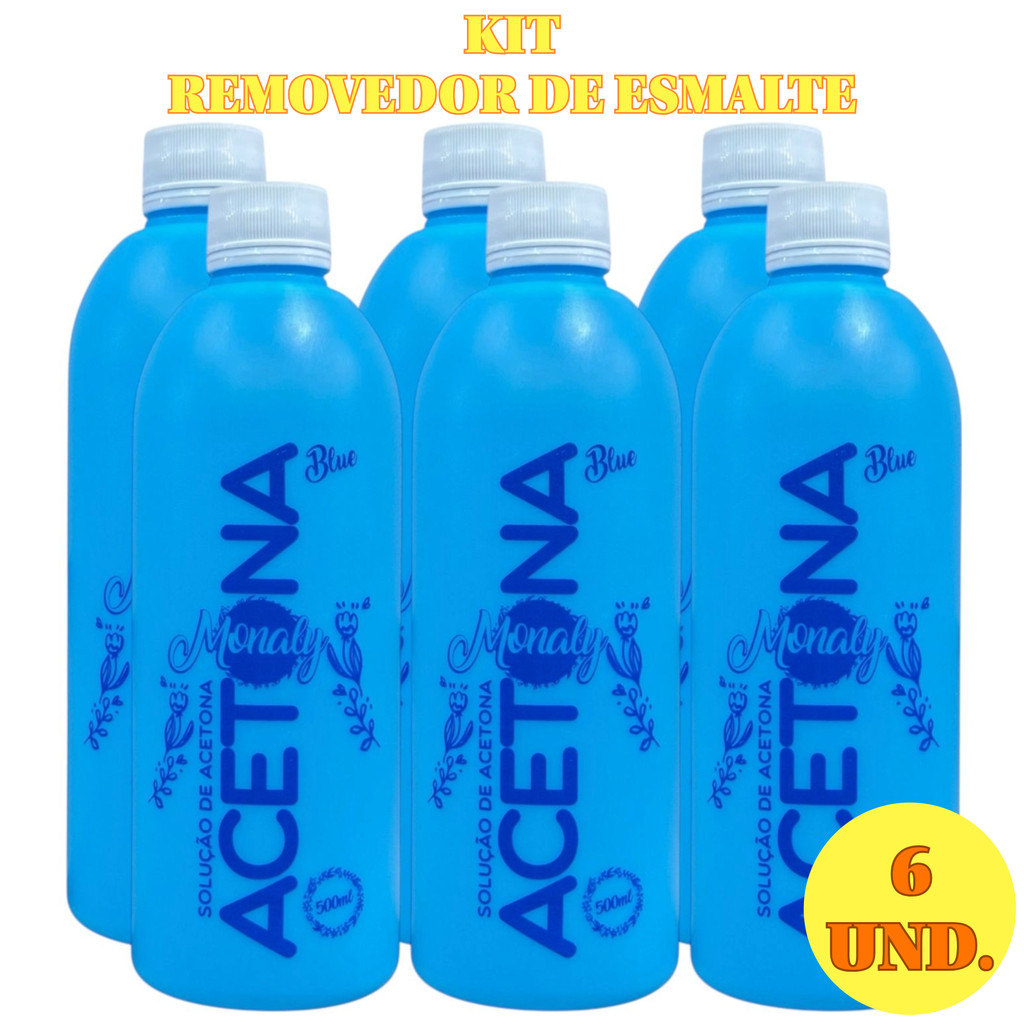 Kit 6 Removedor De Esmalte A Base De Acetona Monaly 500ml