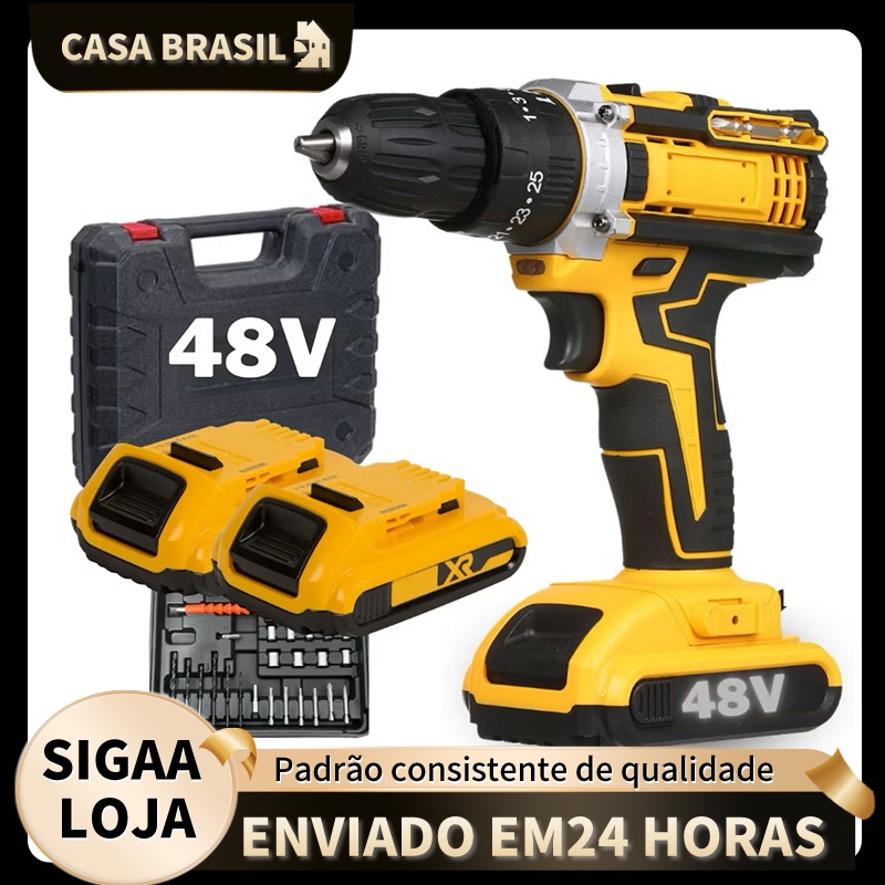 Parafusadeira 48V/21V/18V Recarregável Kit Profissional Com 1 ou 2 Baterias, Maleta e Acessórios Com
