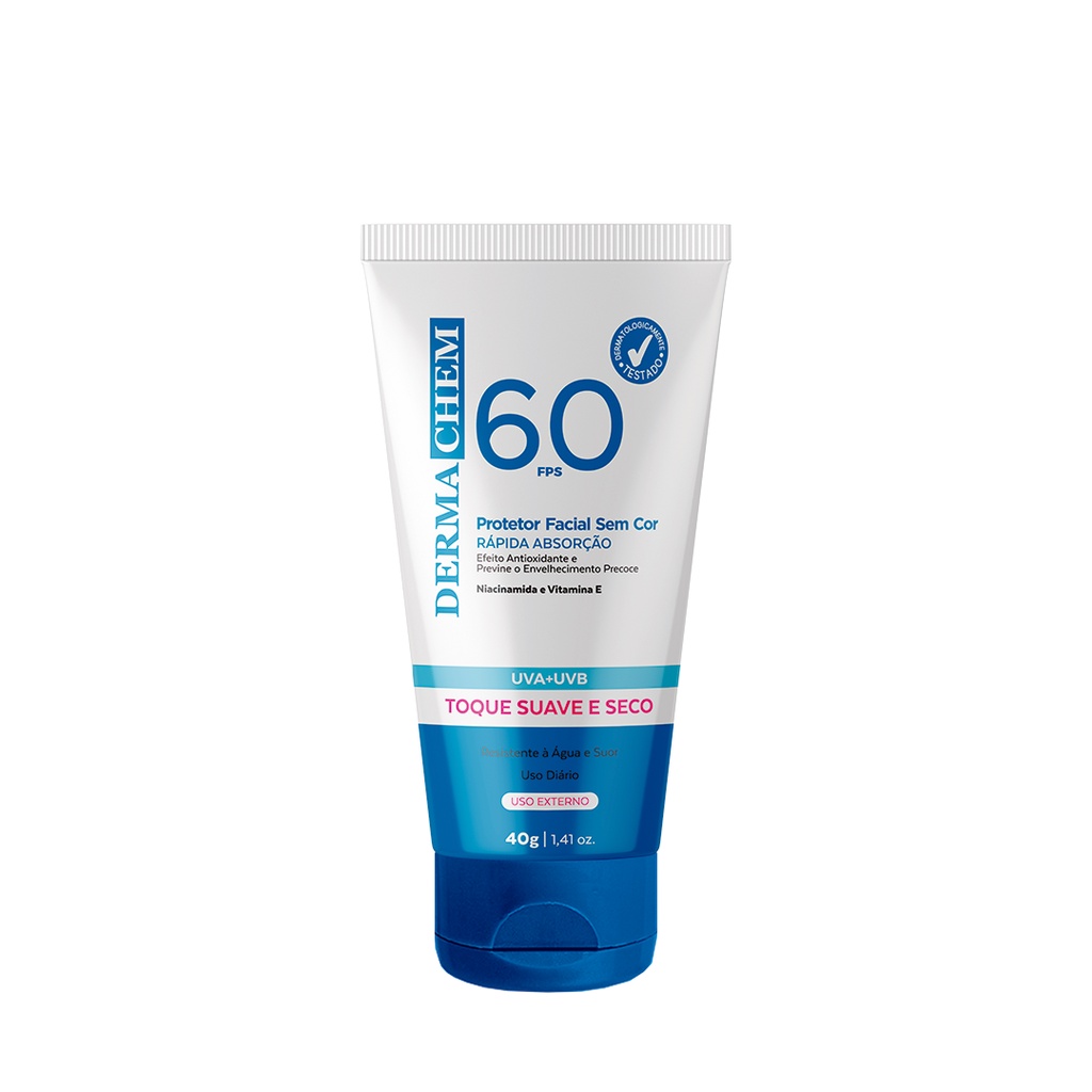 Protetor Solar Rosto FPS 60 sem Cor 40g Dermachem  Alta Proteção