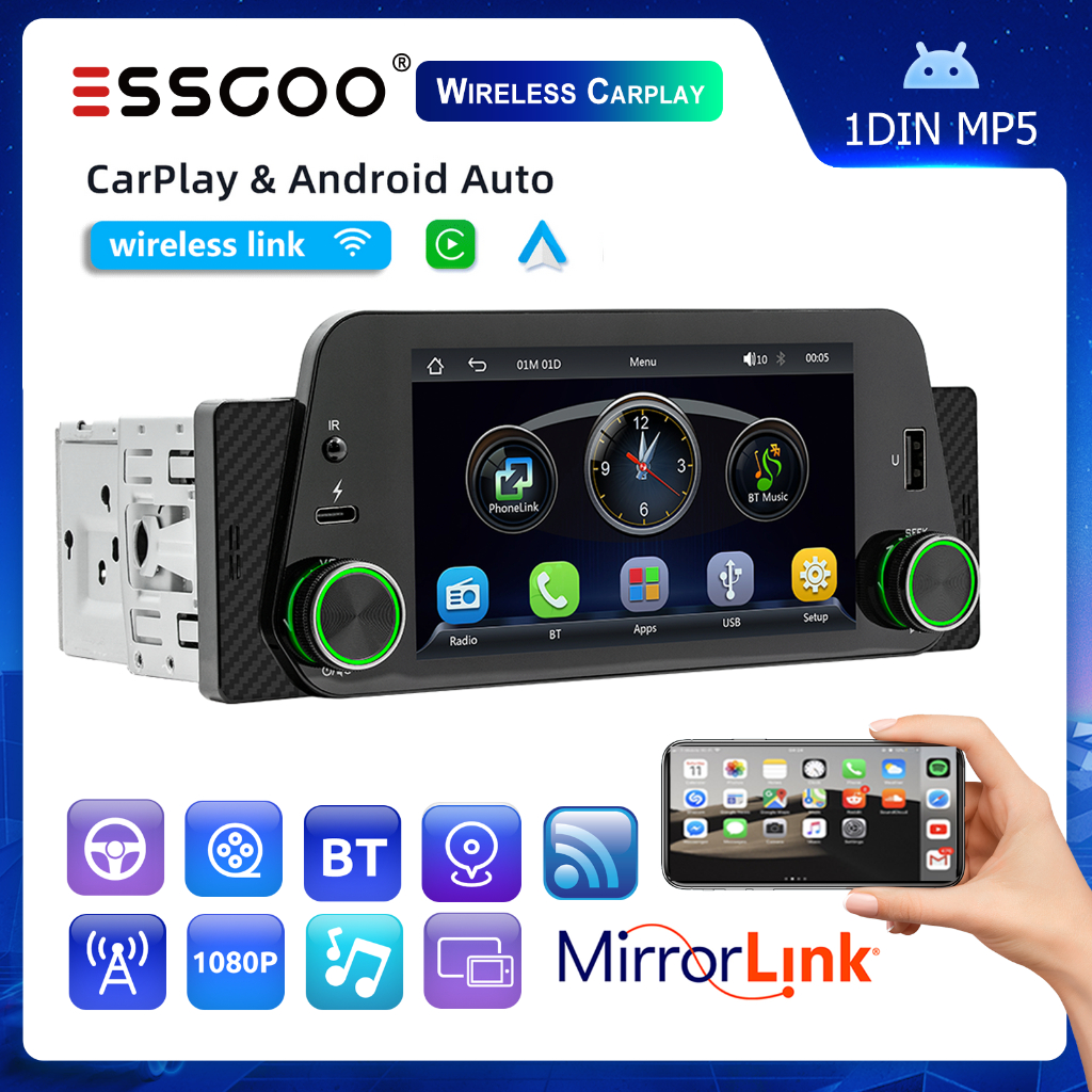 Do São Paulo) ESSGOO Sem Fio Carplay E Android Auto 5 Polegadas1 Din universal Car Stereo Rádio MP5