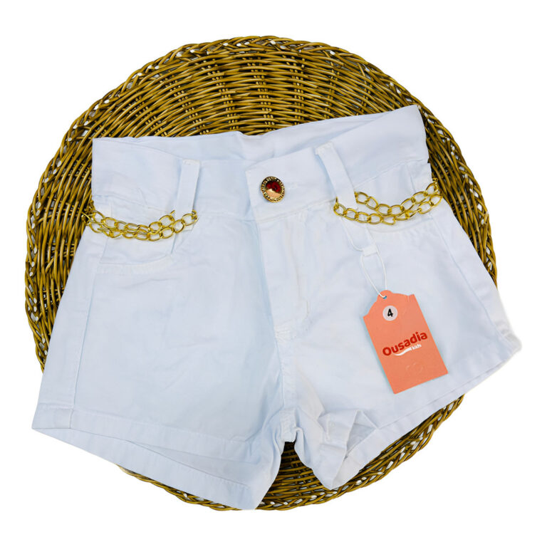 Shorts Jeans Infantil Branco Cinto Ou Corrente Cha