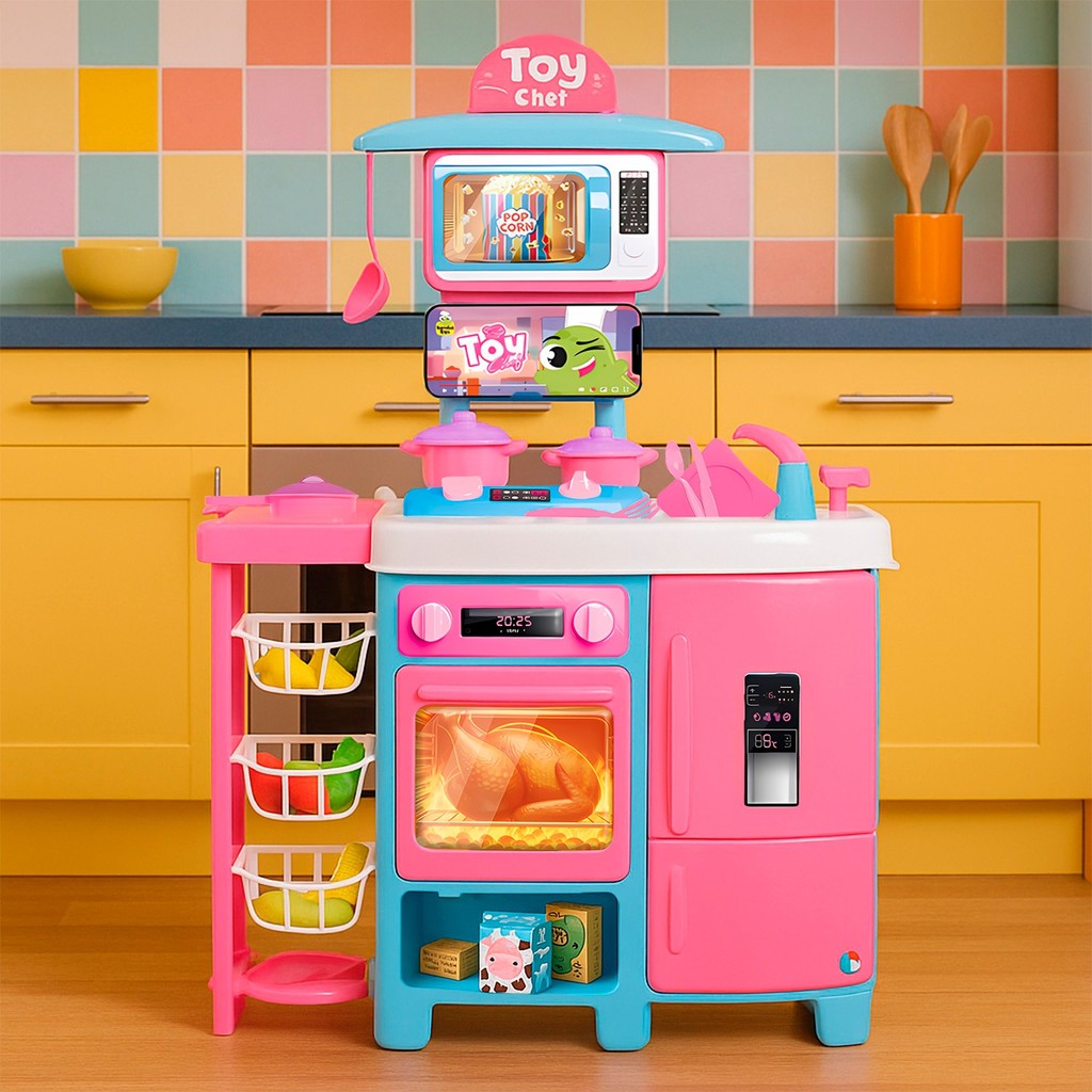 Bancada Cozinha Infantil Samba Toys Mega Toy Chef Com Talheres Frutas Sai Água E Muitos Acessórios