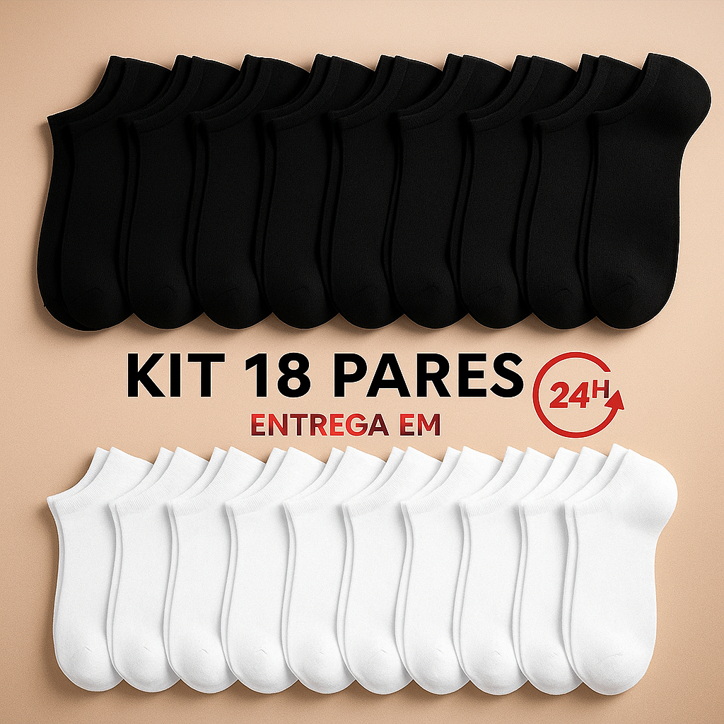 Kit 18 Pares de Meias Soquete Cano Curto Masculina Feminina