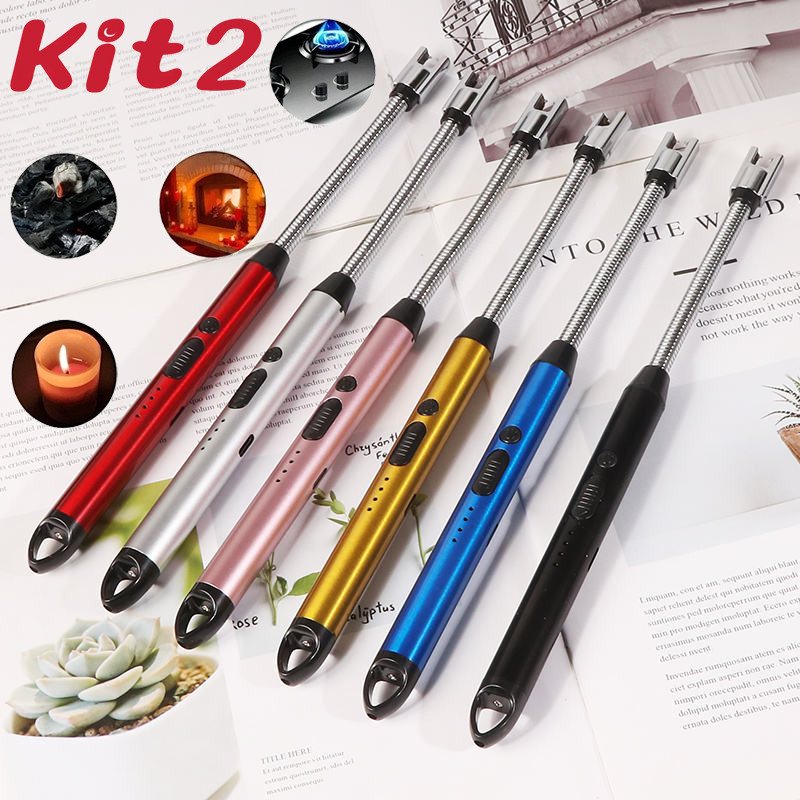 Kit 2 Acendedor Eletrônico de Plasma Flexível 360°  Ideal para Velas, Fogão e Acampamento