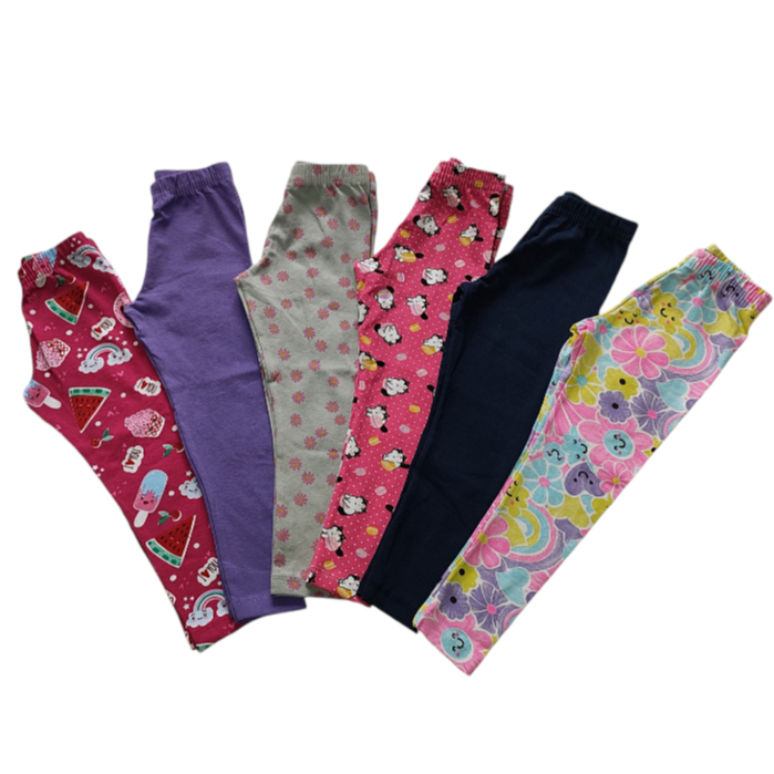 Kit 5 Legging infantil menina estampada/lisa taman