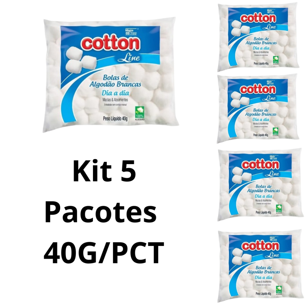 KIT 5 ALGODÃO BOLA 40 G CADA PACOTE USO DIARIO MANICURE LIMPEZA FACIAL