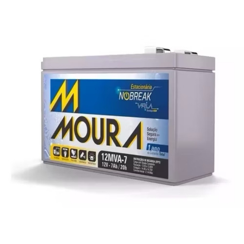 Bateria Estacionária Moura 12v 7ah Nobreak Alarme Cerca Elétrica