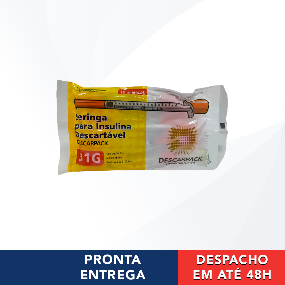 Seringa Insulina 0,5ml/50ul Ultra Fina 6×0,25mm 31g C/ 100un Descarpack