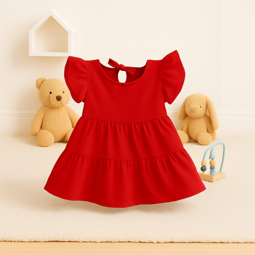 Vestido Marias  Menina Tecido Dunas  Delicado, Confortável e Cheio de Charme Vermelho Natalino