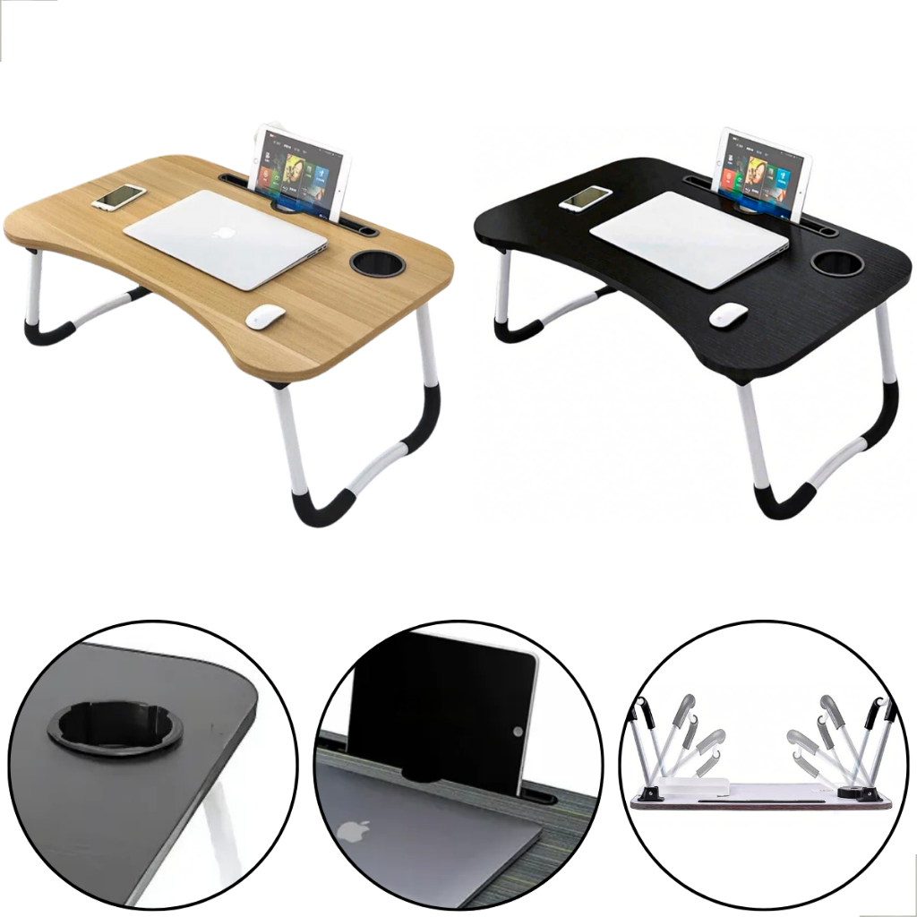 Mesa Dobrável Portátil Para Notebook Tablet Ipad Home Office Cama Refeição Em MDF