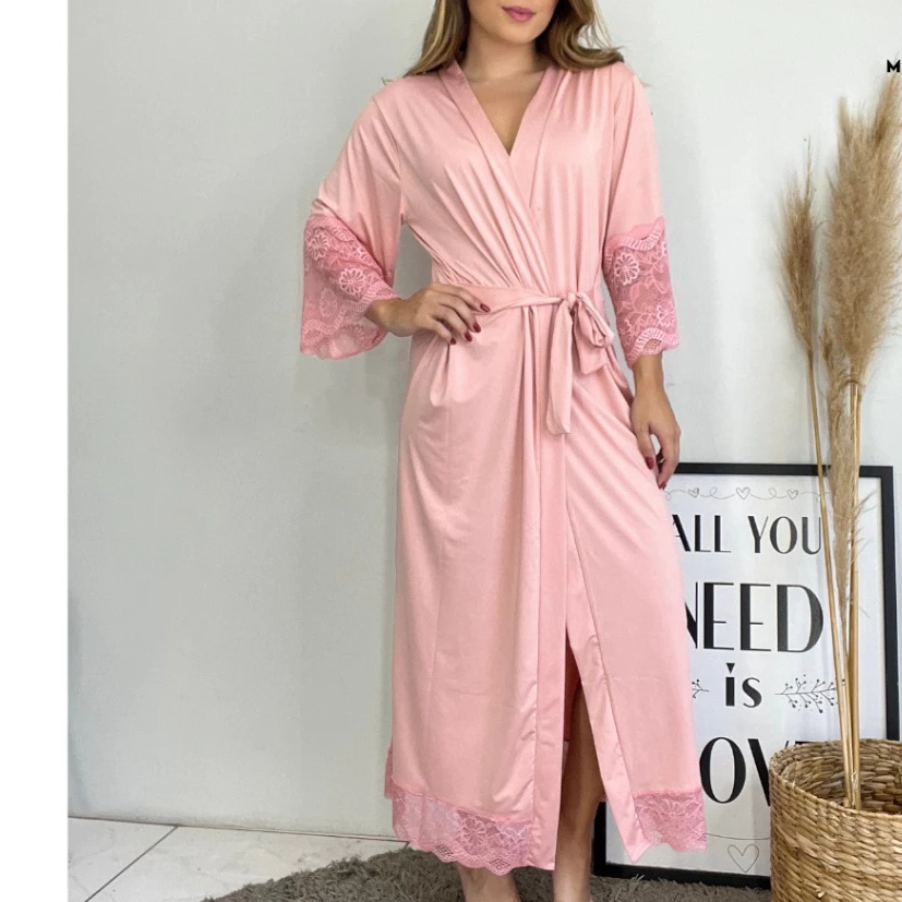 Robe Longo Feminino Com Renda Luxo| Tecido Leve e Macio | Peças Vendidas separadamente