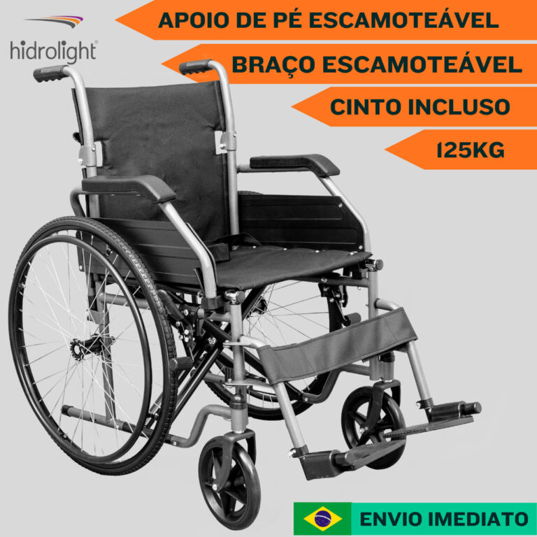 Cadeira de Rodas Hidrolight 125Kg Dobrável Braço