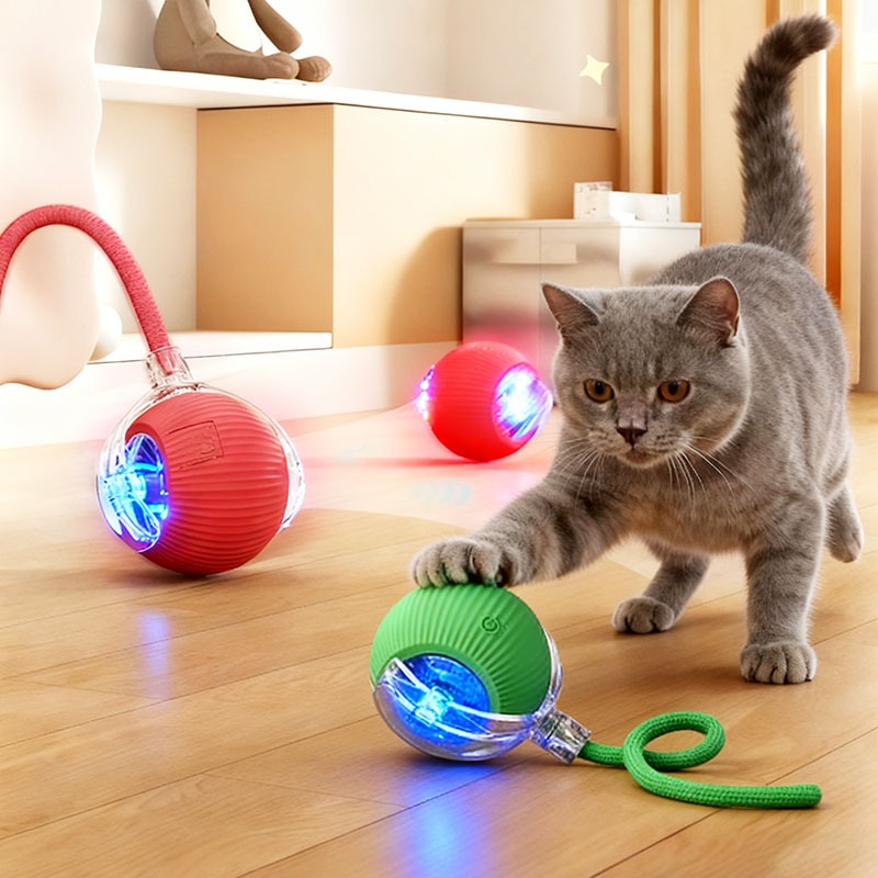 4kit Bola rolante para animais de estimação Brinquedo inteligente para gatos Bola rolante com cauda