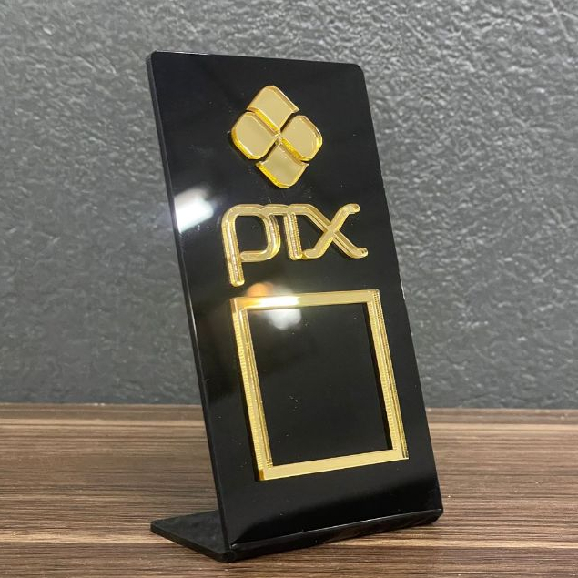 Placa Pix Display em Acrílico Mesa Balcão QR Cod