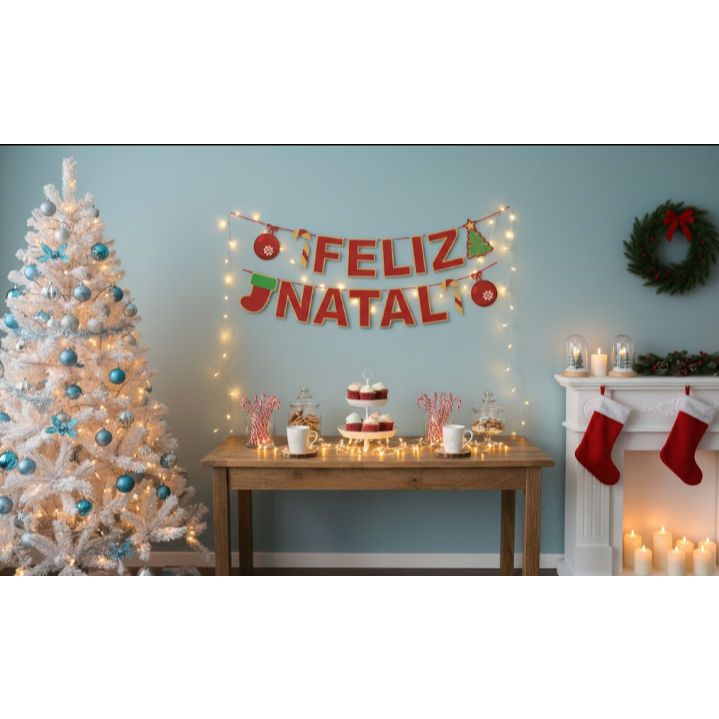 Faixa Decorativa Feliz Natal Vermelho e Verde 3 Me