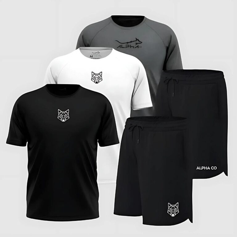 Kit 5 Peças Dry Fit 3 Camisetas e 2 Bermudas Alph