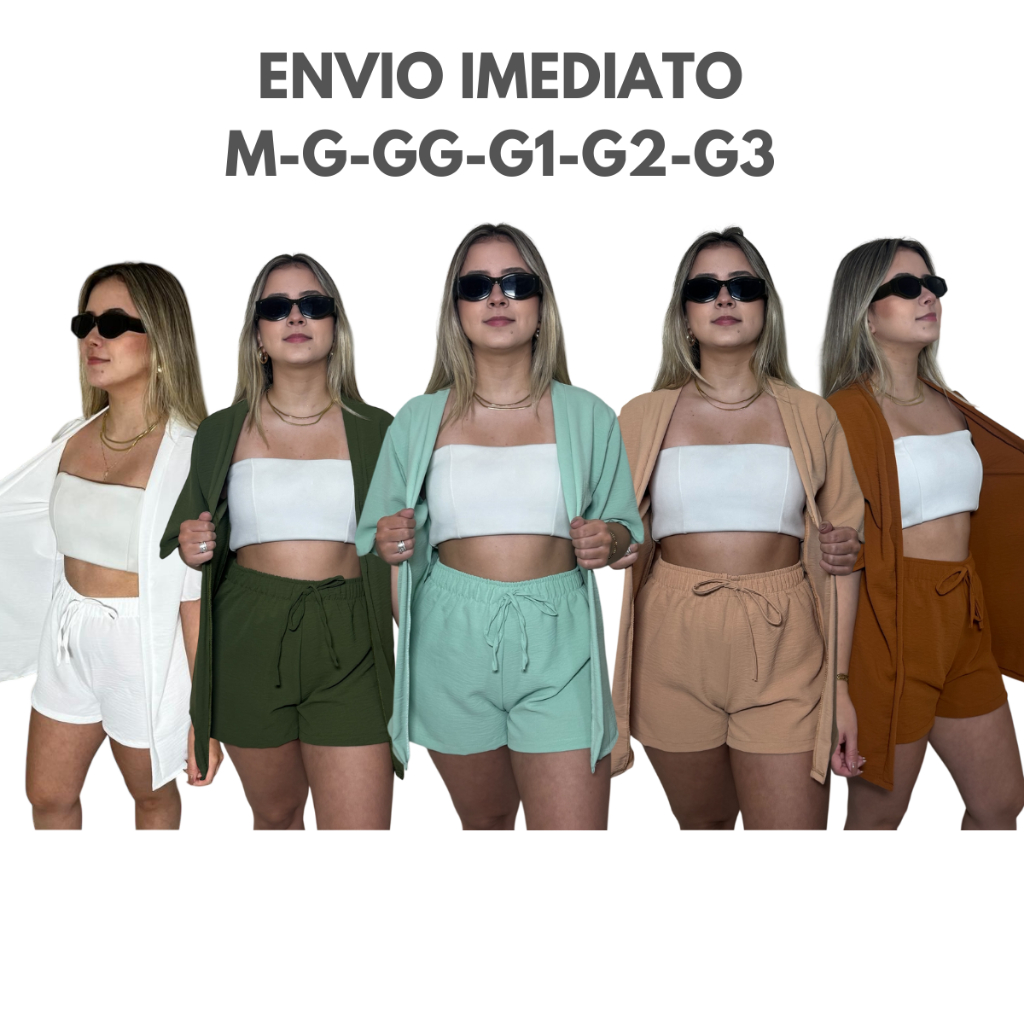 Conjunto 2 Peças Kimono + Short Duna Feminino Moda Praia Azul Lilas Roxo Verde Saida de Praia Quimon