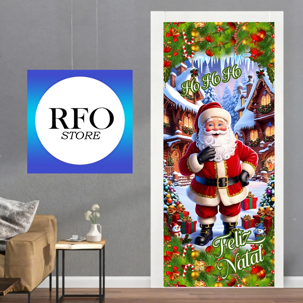 Capa Para Porta Decorativa Sublimado Em Tecido 0,85×2,10m Tema Natal Varias Estampas Tecido De Quali