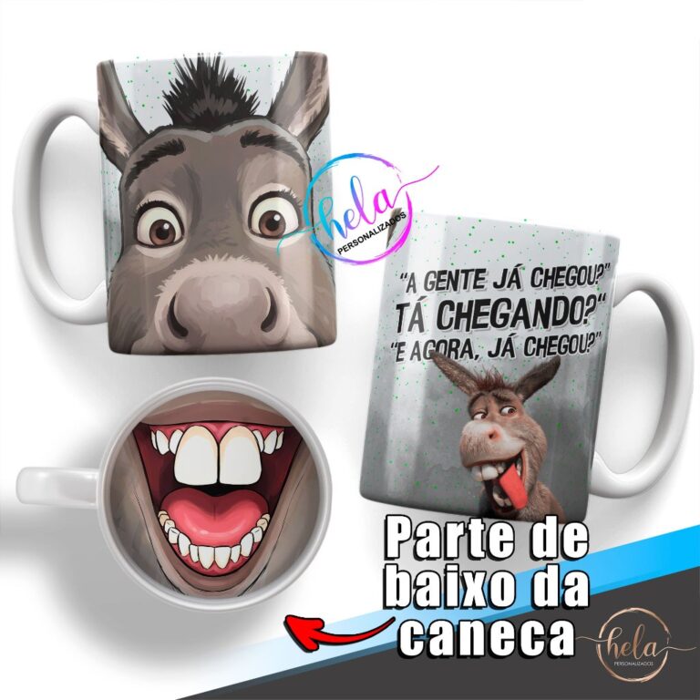 Caneca Burro Personagem do Shrek Com Boca Em Baixo