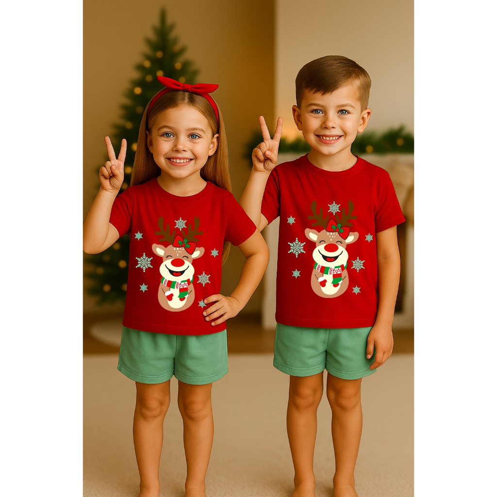 Pijama Infantil Natalino Rena Unissex Conjunto de Dormir Menino Menina Natal