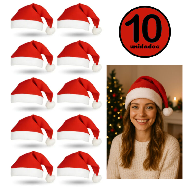 Kit 10 Gorros Touca Do Papai Noel Feltro Liso Nata