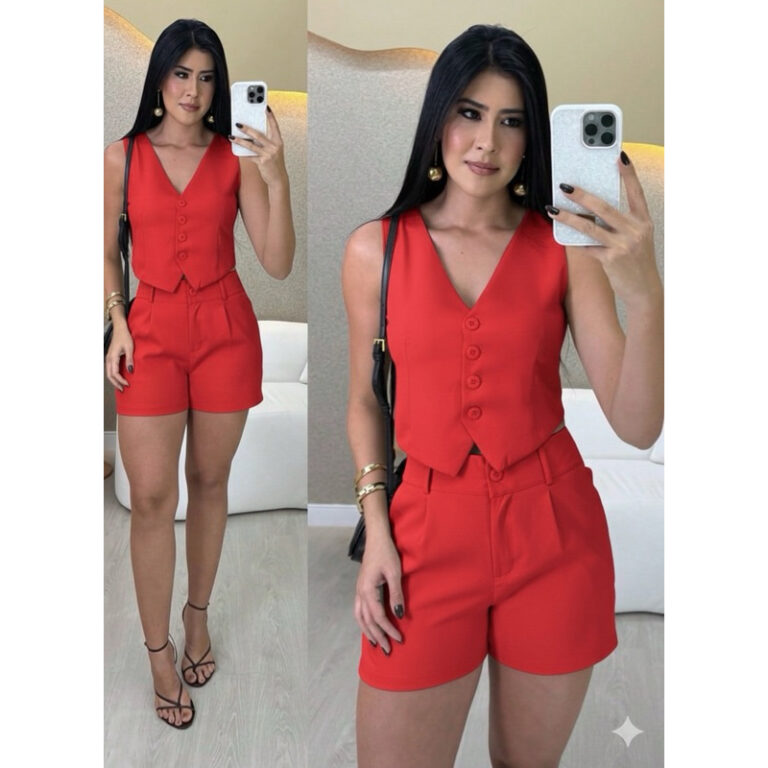 conjunto alfaiataria feminino short e colete luxo 