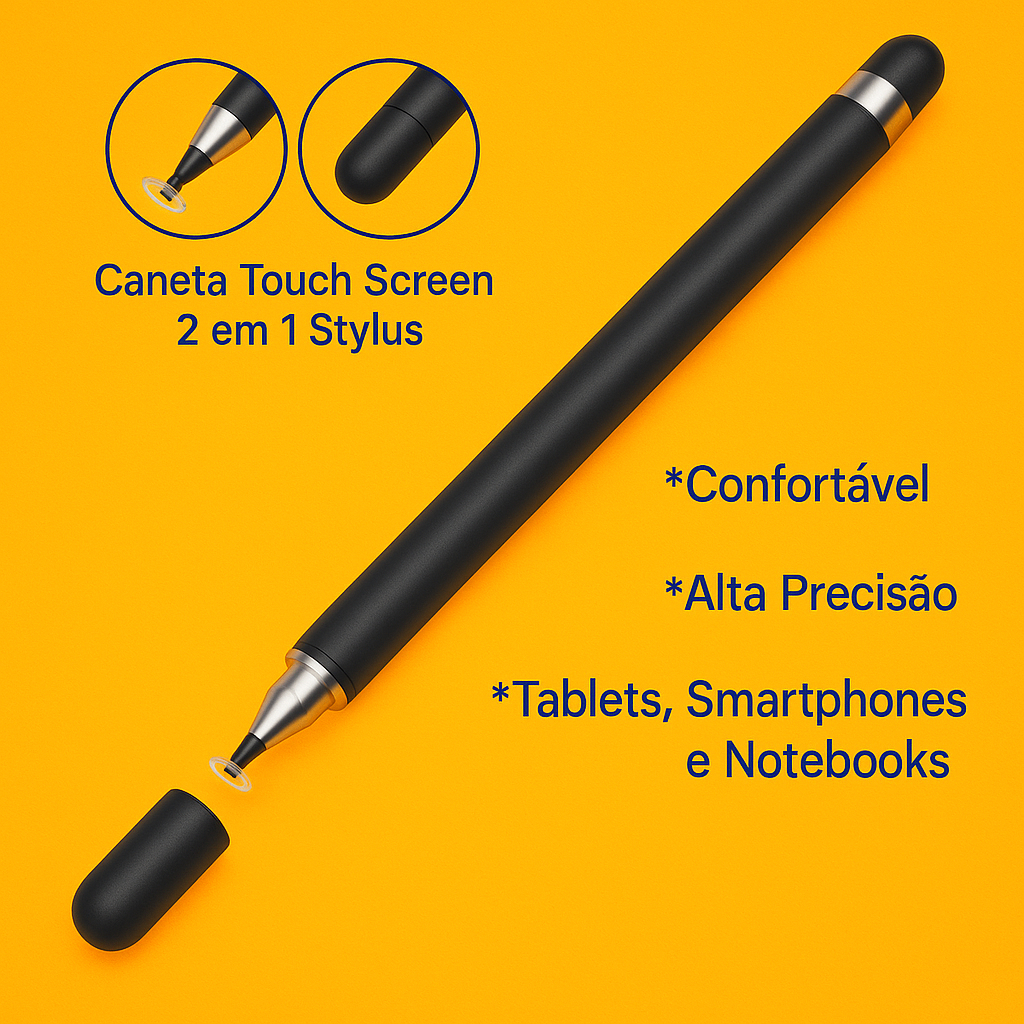 Caneta Touch Screen Stylus Universal 2 em 1  Compatível com Tablet iPad, Samsung Galaxy e Xiaomi
