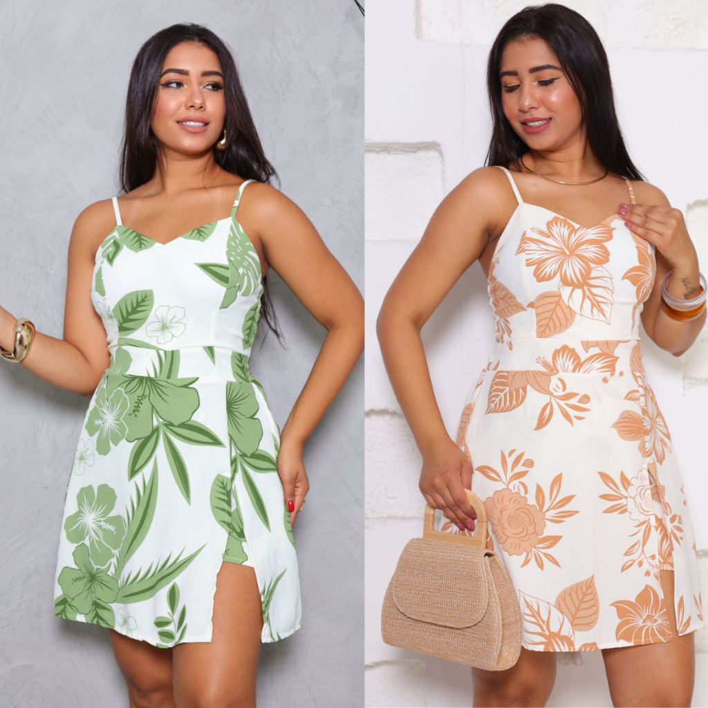 Macaquinho Short Saia Feminina |  Duna estampado e liso  Casual  e Elegante Decote em V Alça Fina