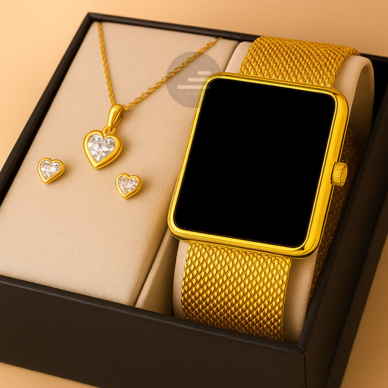 Kit Relógio Quadrado Femininos Digital Led Colar 