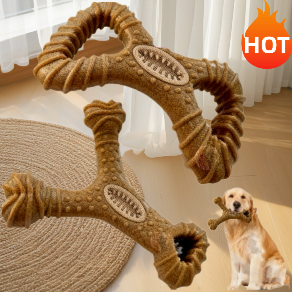 Brinquedo Interativo Osso Mordedor Cachorro Sabor Bacon Maciço E Resistente De Fibra De Trigo