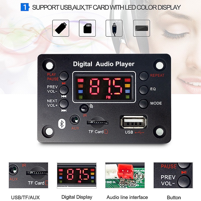 Placa Decodificadora MP3 Bluetooth 5.0 12V Amplificador De Áudio Automotivo Sem Perdas Modificado Pl