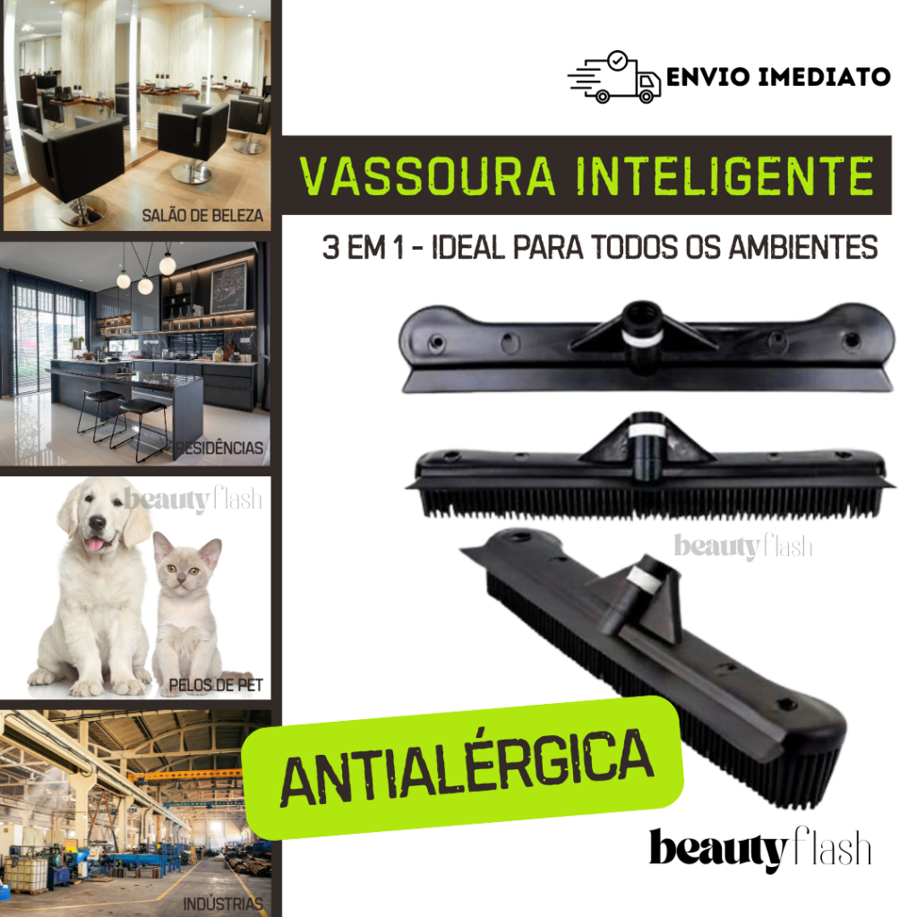 Vassoura Inteligente Silicone 3 Em 1 Cabeleireiro Barbeiro Pet Pelos Antialérgica Rodo e Esfregão