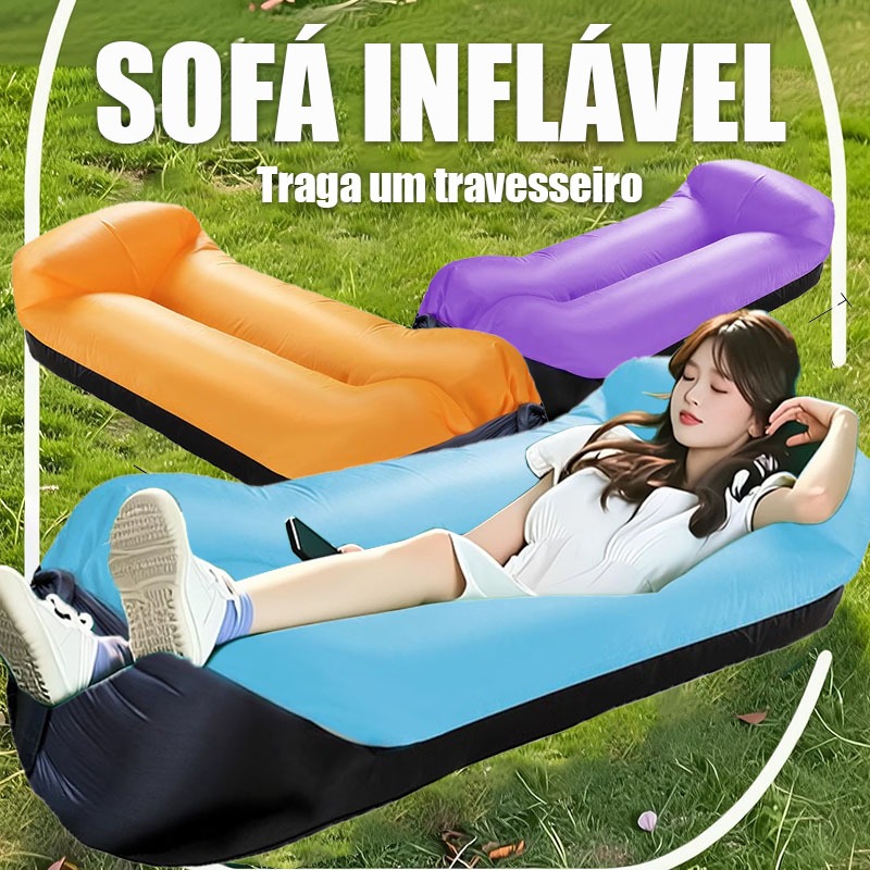 Sofá-Cama Inflável para Preguiçosos – Portátil para Acampamento, Sesta, Praia e Uso Interno