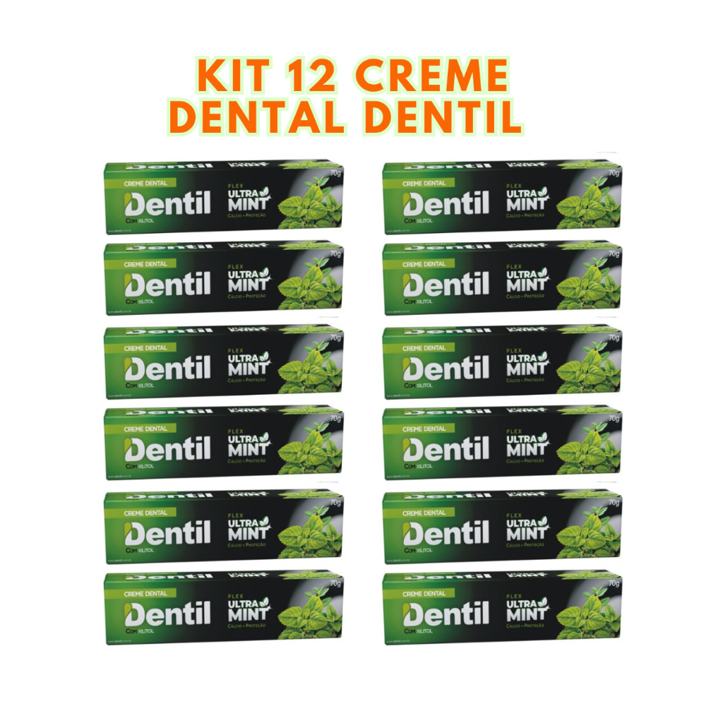 kit 12 ou Kit 6 Creme Dental Ultra Mint Refrescante Sem Fluor Dentil 70g ou Sensitive sem fluor