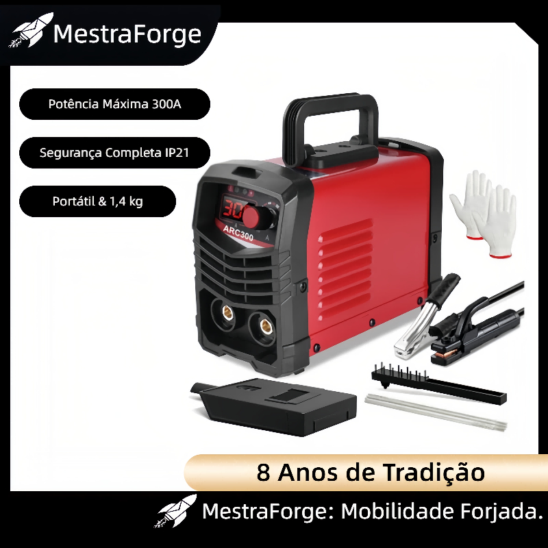 Soldadora Inversora ARC300 220V – Máquina de Solda Portátil e Potente – Kit Completo c/ Acessórios –