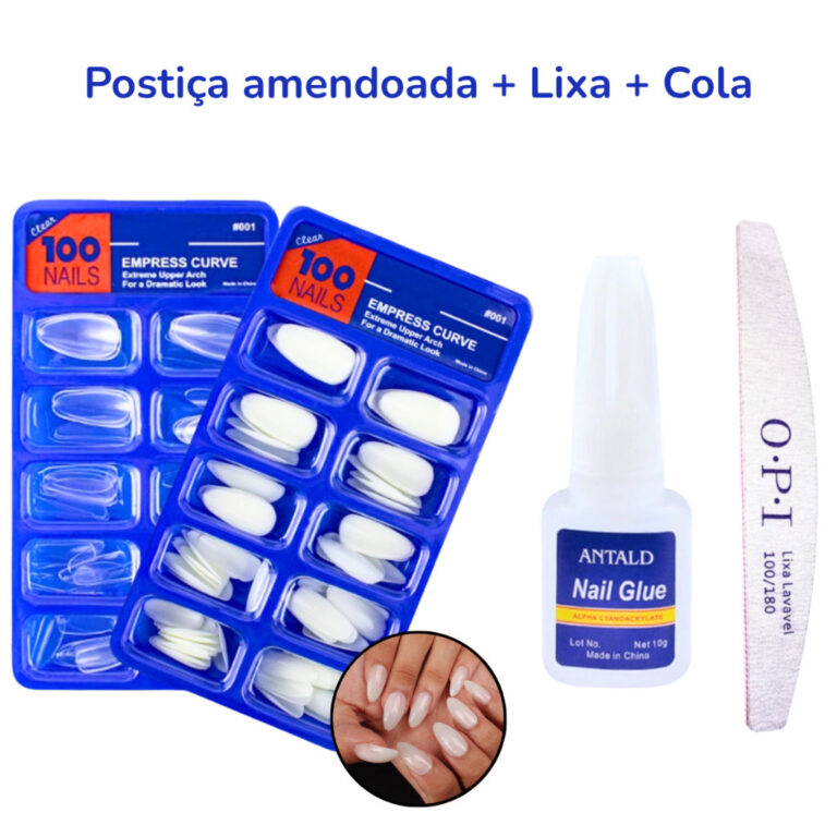 KIT 100 UNHAS POSTIÇAS AMENDOADA ALMOND NATURAL R