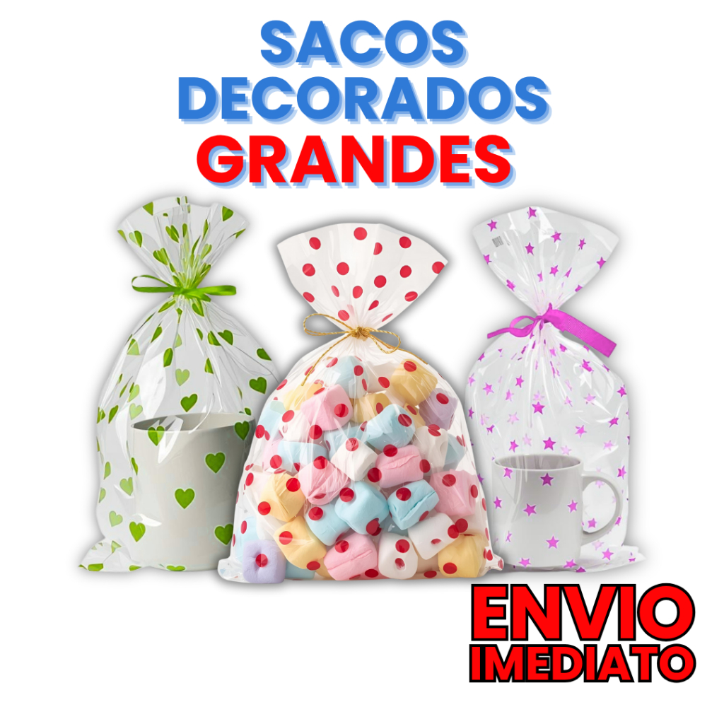50 Saquinhos Celofane Plásticos Transparentes Decorados 15x22cm 15×30 20×30 Para Lembrancinha Festa