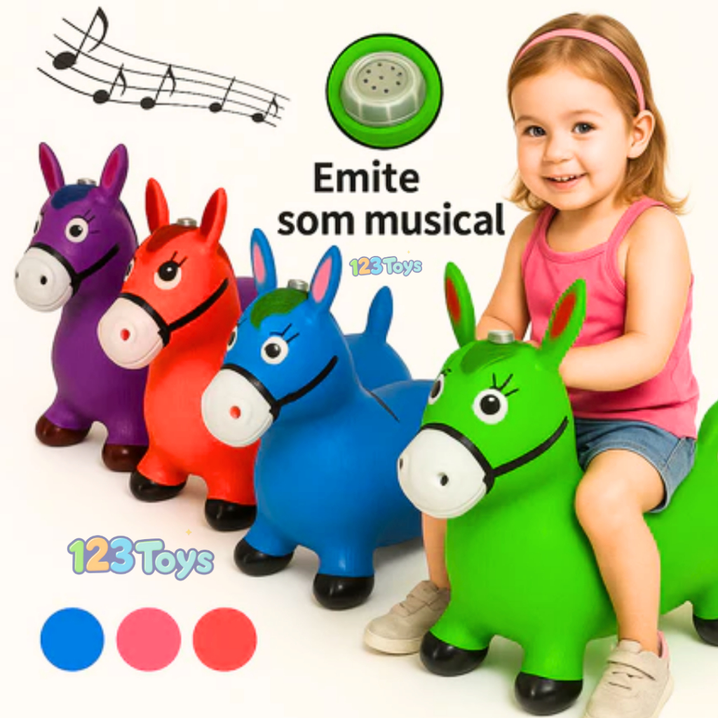 Cavalinho Pula-Pula com Som | Inflável, Resistente, Suporta 54kg | Brinquedo Infantil (COR SEM OPÇÃO
