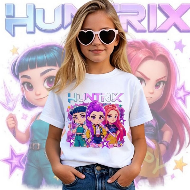Camiseta Infantil Huntrix Kpop Demon Hunter Moda Menina Estilo Coreano Lançamento Exclusivo