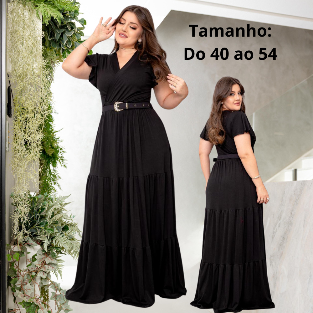 Vestido Longo Feminino Casual Manga Curta Moda Evangelica Com Cinto Plus Size Para Congresso