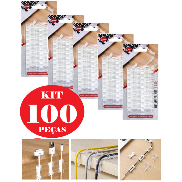 Kit 100 Clips Organizador De Cabo Fios Parede Fixa