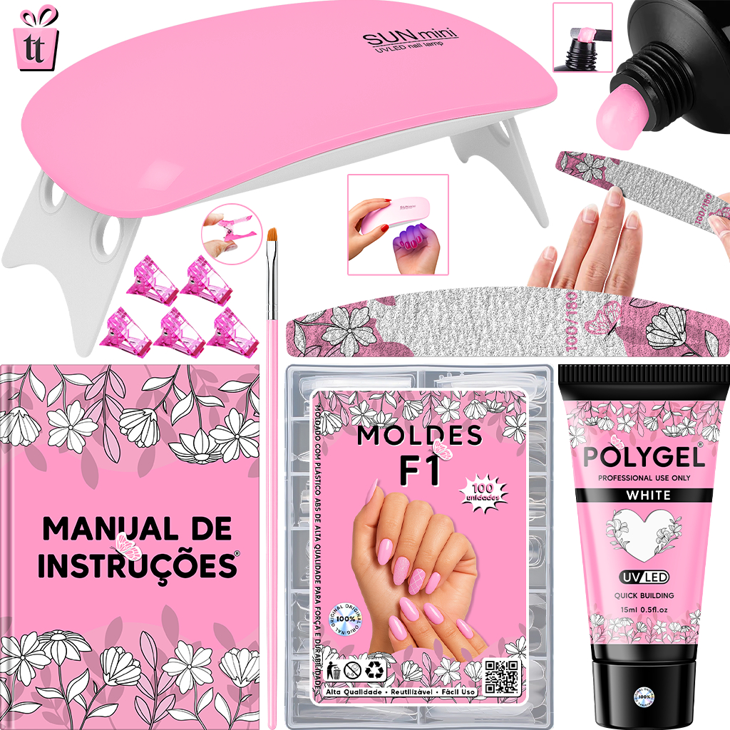 Kit polygel Completo Alongamento Unhas Cabine Unha Gel Molde F1 Poligel