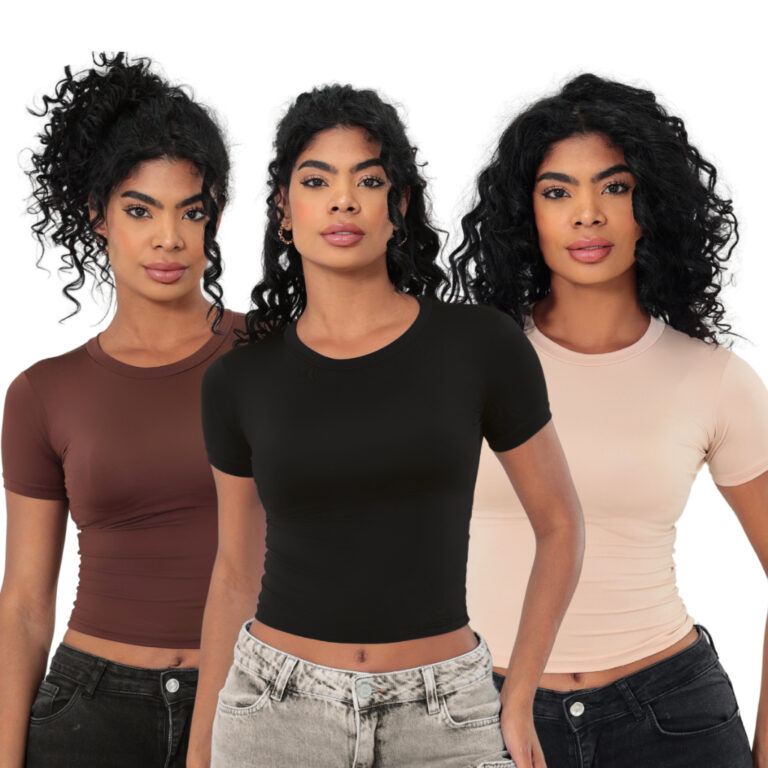 KIT 03 Baby Tee Feminina – Blusa Slim Fit Ma
