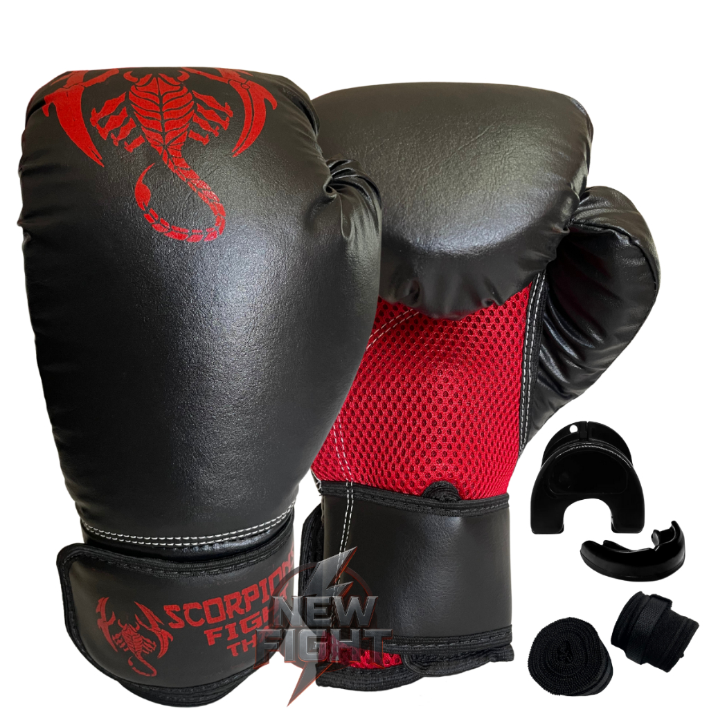 Kit Luva De Boxe + Bandagem + Bucal Muay Thai Kickboxing Treino