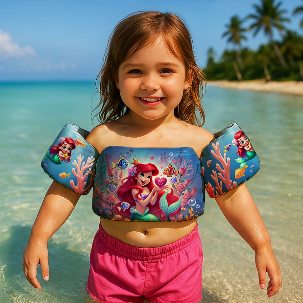 Boia de braço infantil Colete Salva-Vidas Para Praia e Piscina Desenho Animado Princesa Sereia Ariel