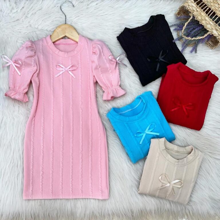 Vestido Manga Princesa com Laço Central Para Meni