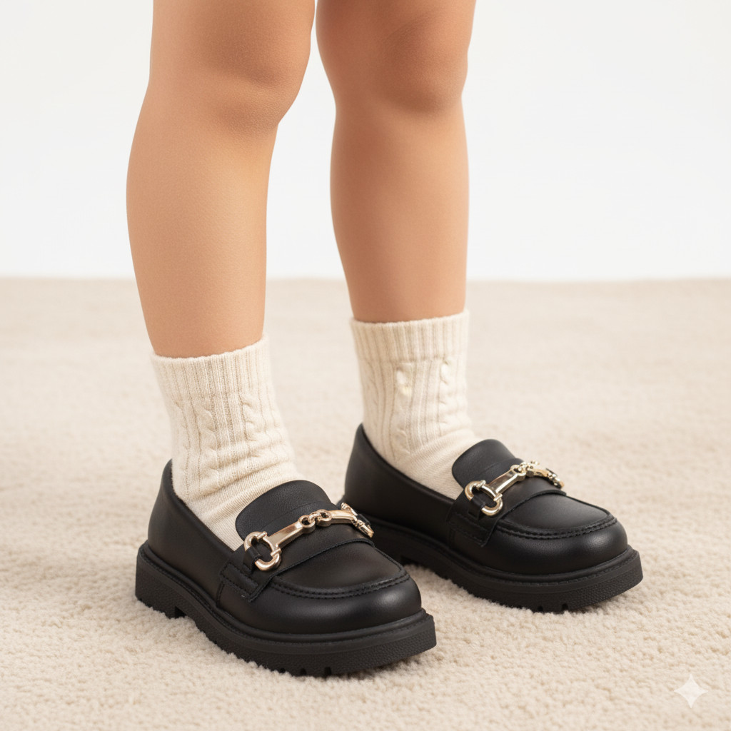 Sapato Mocassim Kids Infantil Menina Tratorado Loafer Blogueirinha Confortável Aplique ABS