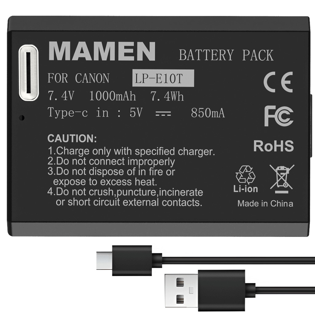 Bateria Mamen LP-E10 USB-C para Câmeras Canon Rebel