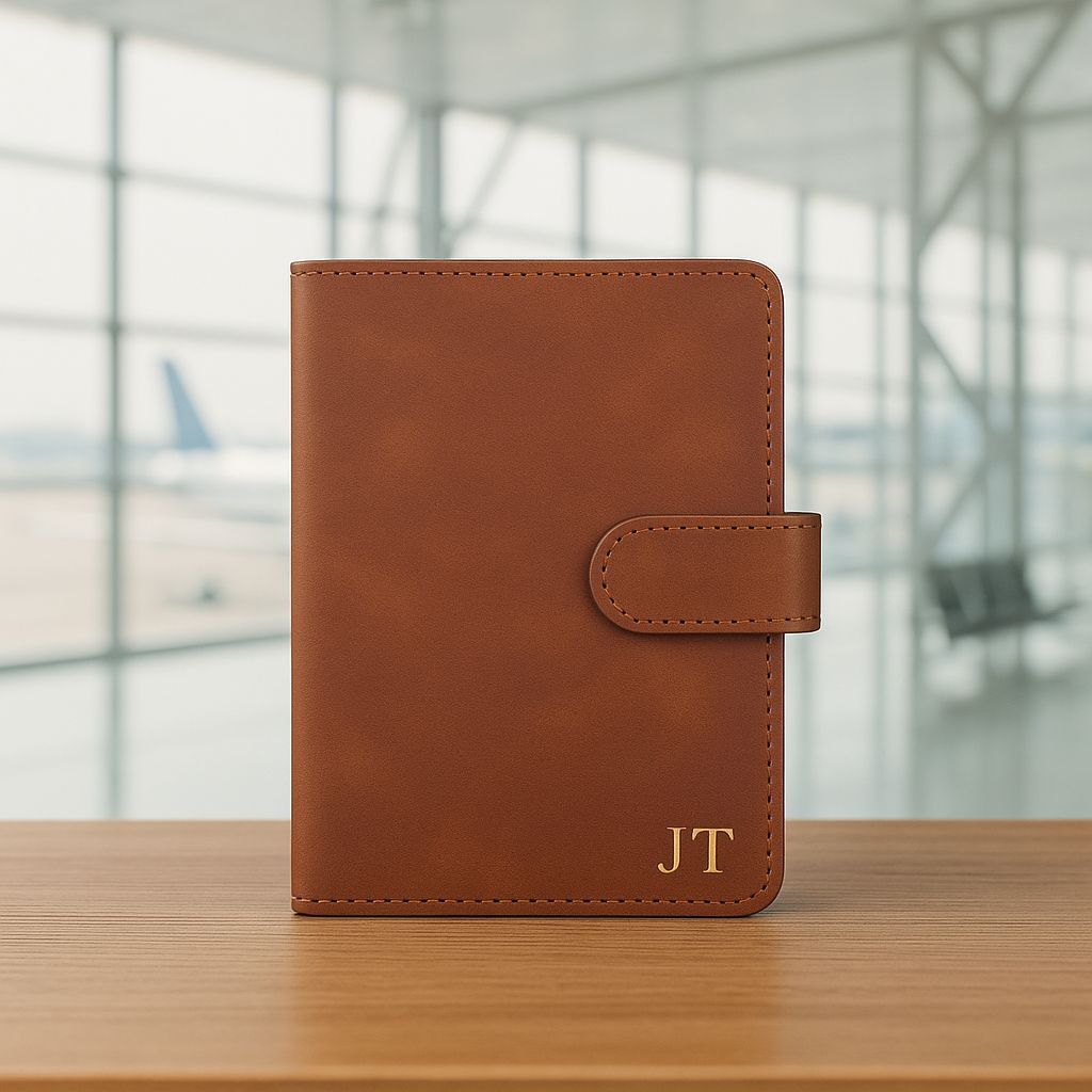 Porta-passaporte em Couro Sintético gravado com sua inicial